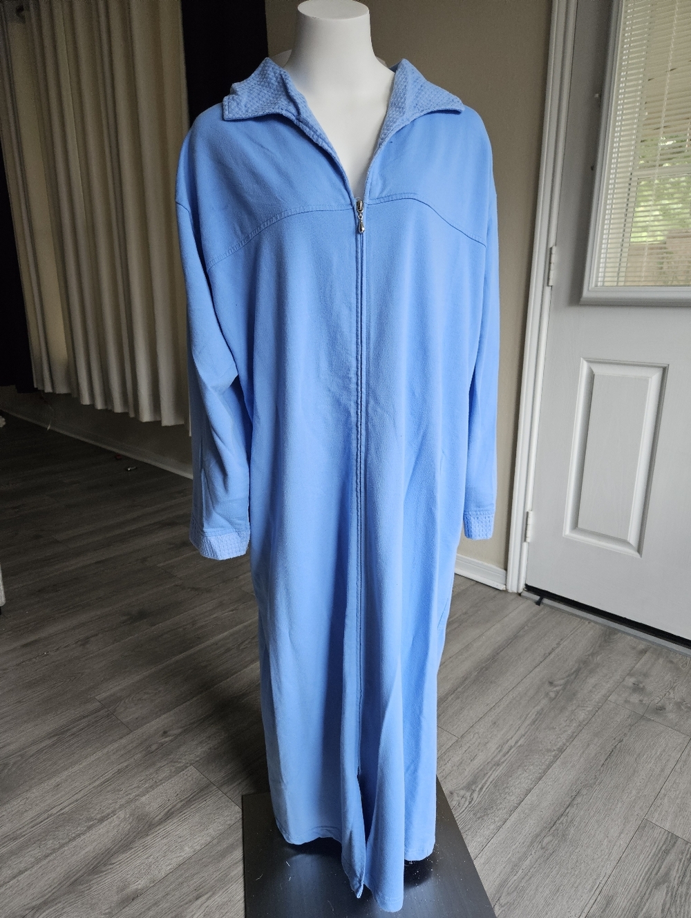 Cypress Vintage Periwinkle Blue Waffle Trim Full Zip Maxi Robe XL